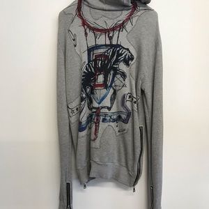 Balmain Distressed Graphic Sweatshirt Hoodie Sz XL Unisex